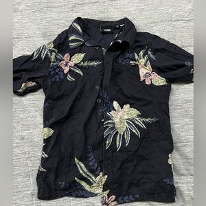 Kids Vans Button Down Shirt - Blue & Floral Pattern